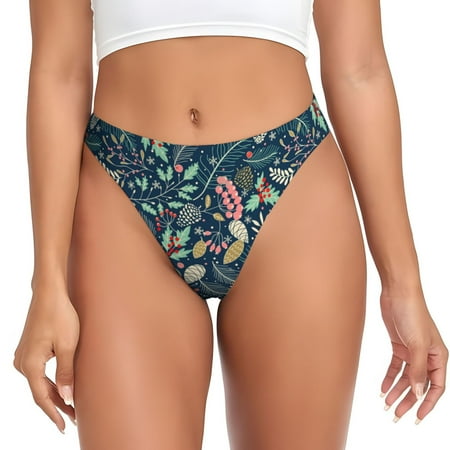 Rateoe berry Nuts Leaf Pattern Seamless Women Underwear Thongs No Show Ladies Thong No Line Breathable Comfortable Panties Undies for Women-Small