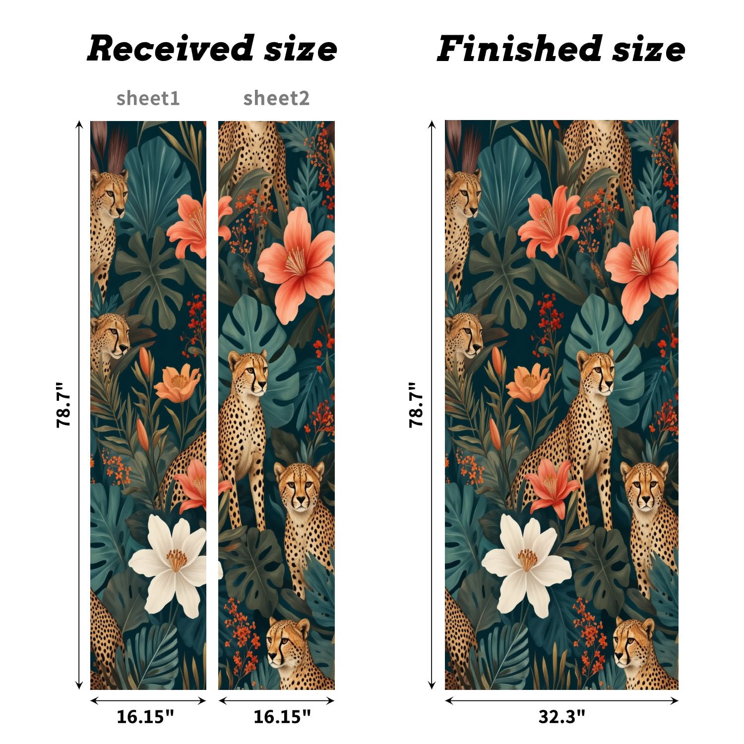 Self Adhesive Vinyl Refrigerator Wrap Set Leopard Floral Tropical Leaves Vibrant Flowers Door Mural Removable Fridge Sticker Peel and Stick&nbsp;Full Door Cover Decal Kitchen Bar Decor