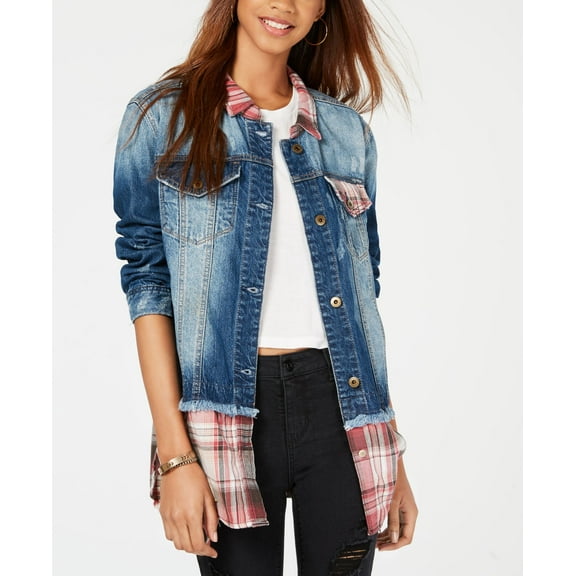 American Rag Juniors Plaid Denim Jacket Denim Plaid XS