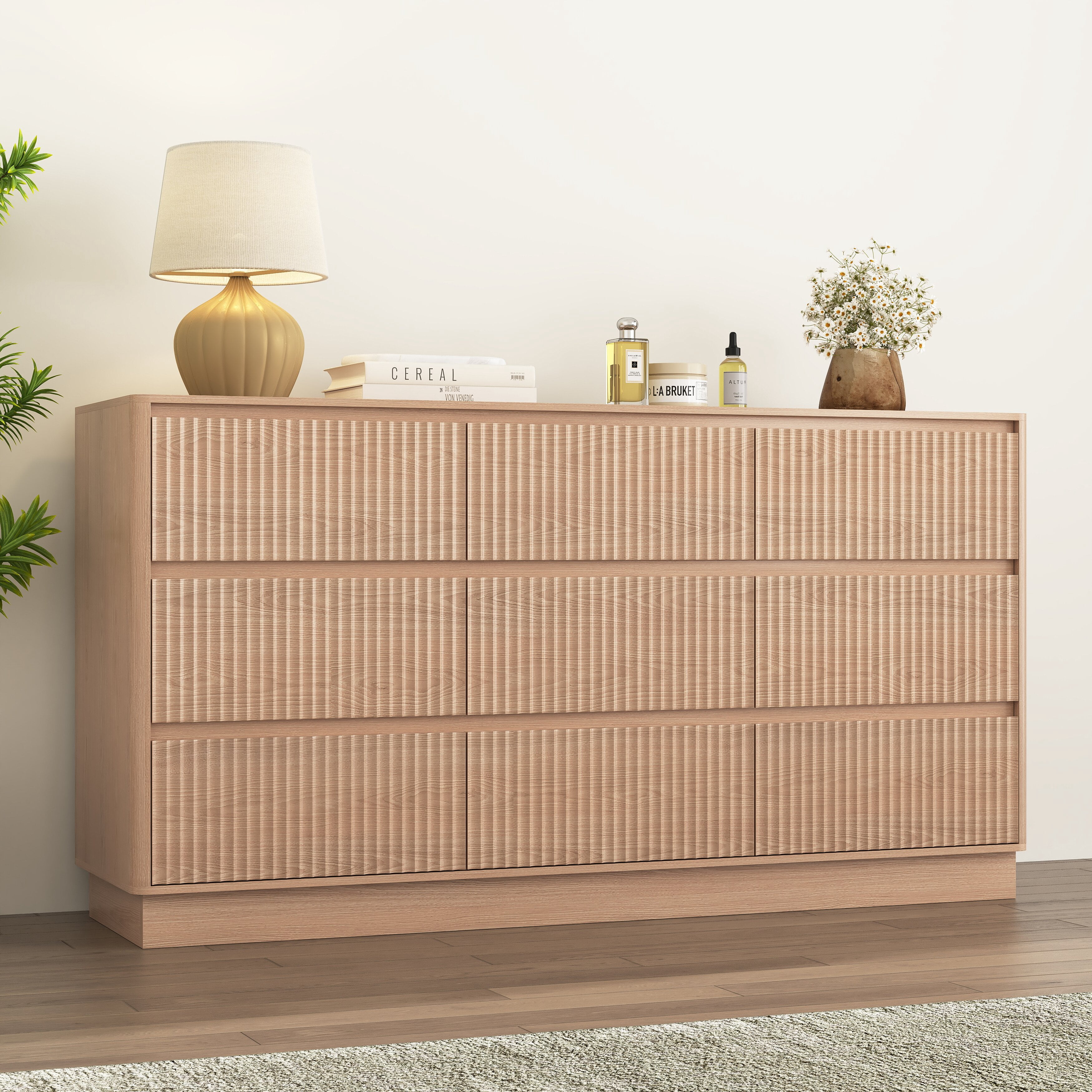Mintazer 9 Drawers Dresser for Bedroom, Storage Chest of Drawers, Wide Closet Dressers for Hallway, Entryway, Living Room, Natural