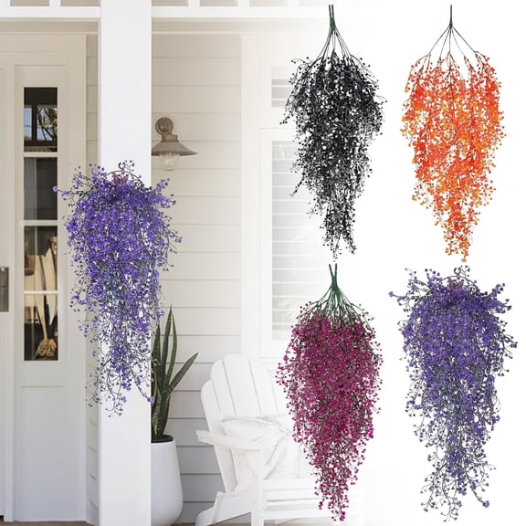 Artificial Hanging Flowers, 4PCS UV-Resistant Faux Mums & Violet Silk Flowers for Porch, Patio, Balcony, Yard, Indoor & Outdoor Décor