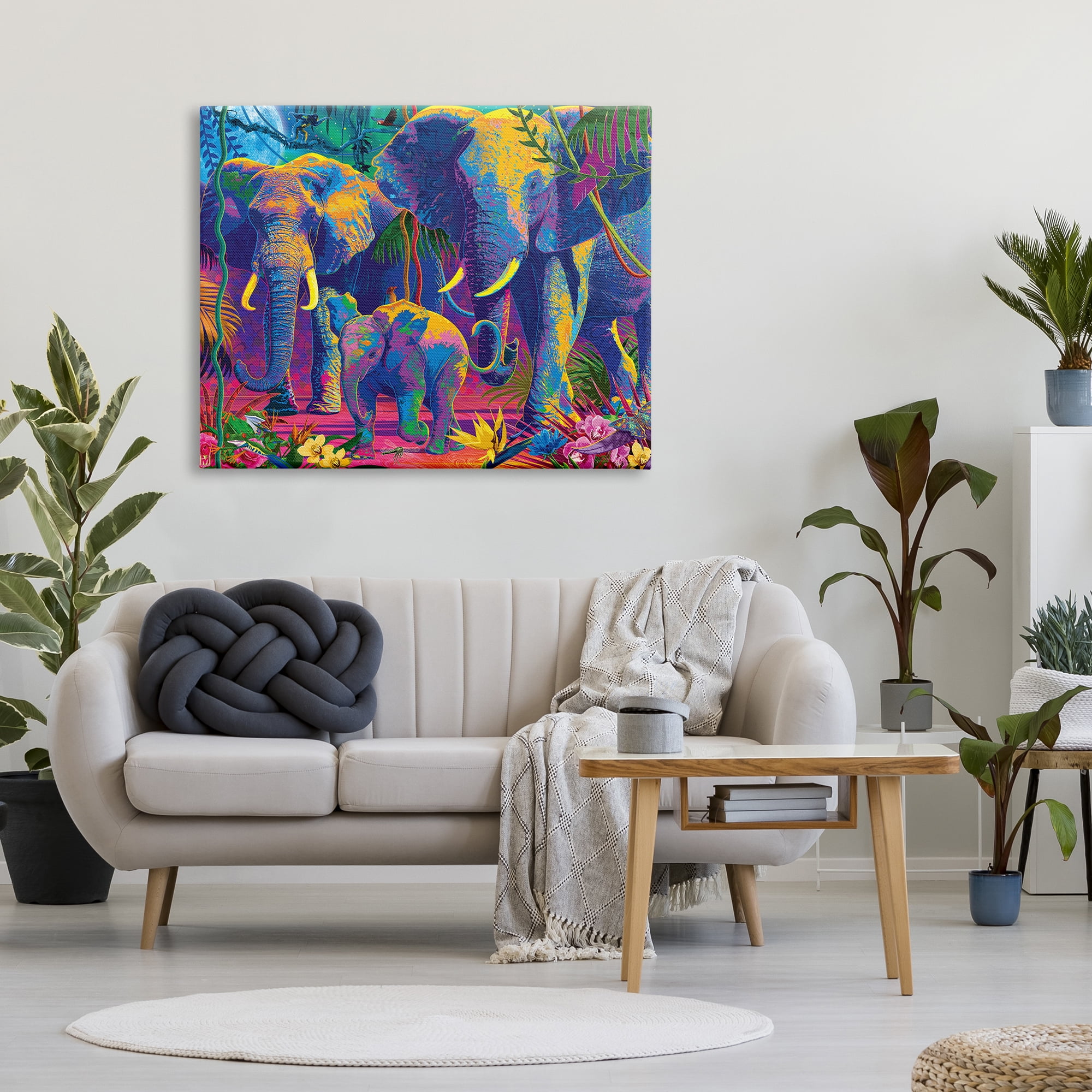 Stupell Industries Elephants in Vivid Hues Animals & Insects Painting Gallery Wrapped Canvas Print Wall Art, 48 x 36