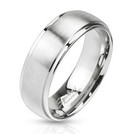 Mirror Polished Edges & Brushed Metal Center Dome Band 8mm Ring Stainless Steel (SIZE: 9)