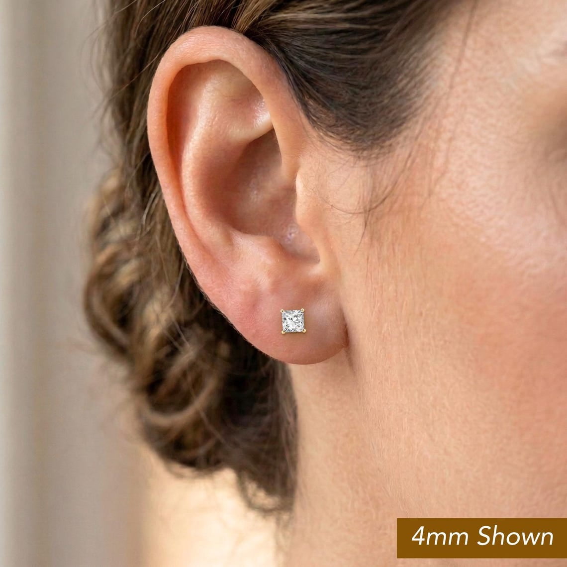 Tilo Jewelry 10K Yellow Gold Solitaire Princess-Cut CZ Stud Post Earrings with Secure Push-backs | 3mm | Classic Everyday Earrings | Women, Men, Unisex