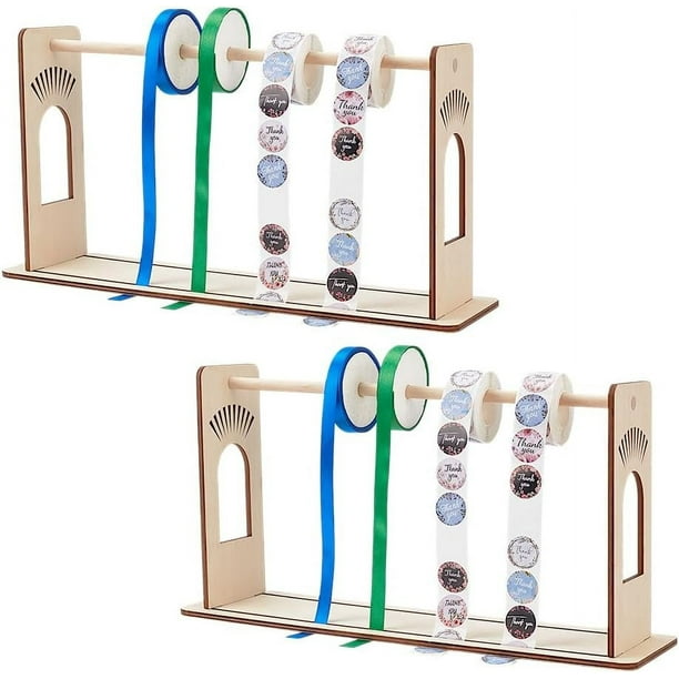 Paquete de 2 soportes para rollos de etiquetas adhesivas, dispensador de etiquetas de madera ajustable, organizador de etiquetas, soporte de escritorio para cinta adhesiva.