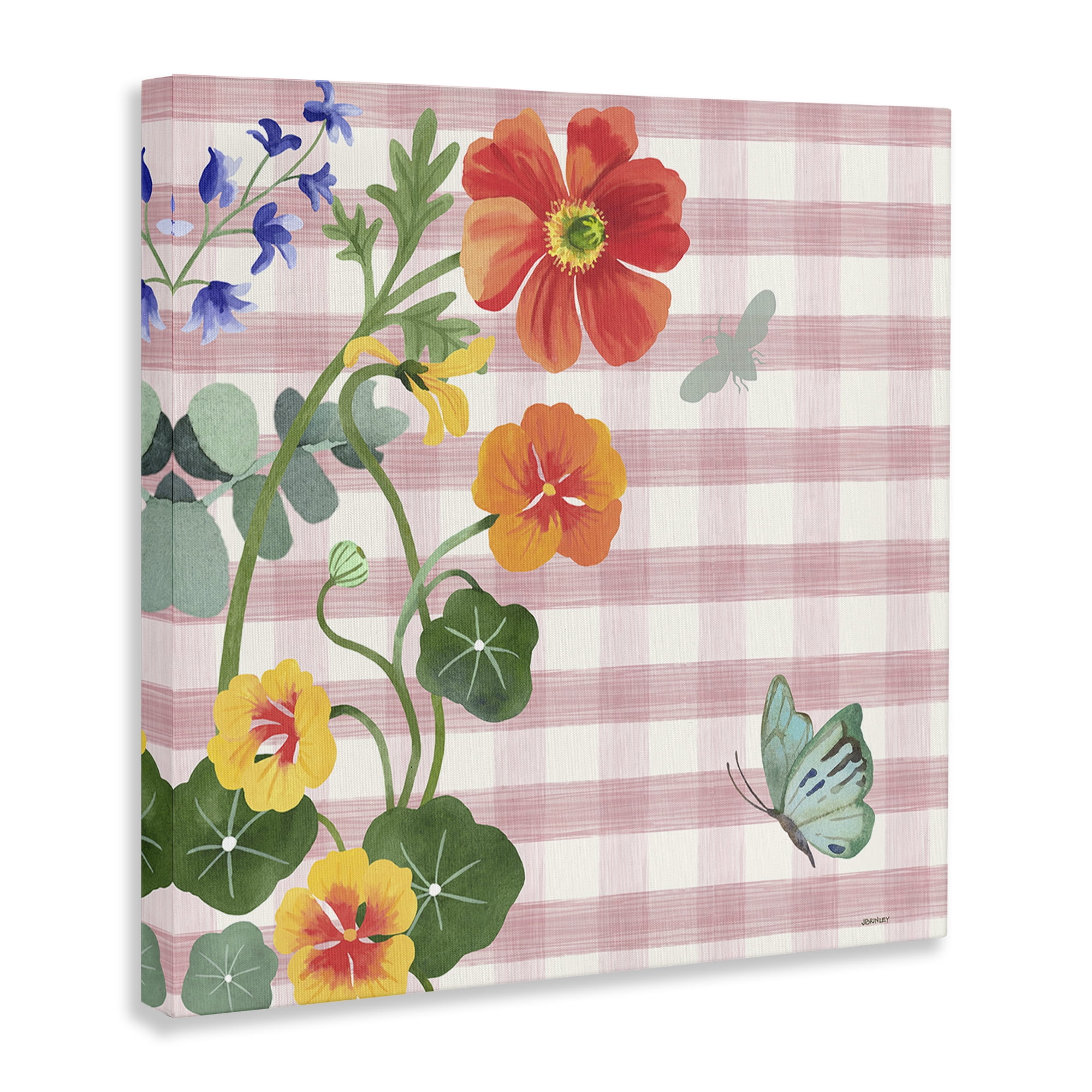 Stupell Industries Garden Poppies on Gingham Botanical & Floral Painting Gallery Wrapped Canvas Art Print Wall Art, 17 x 17