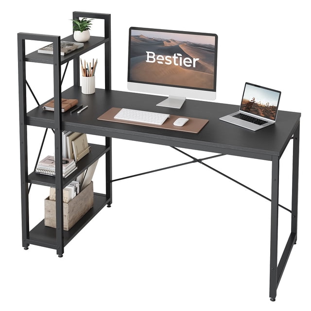 Bestier 55 inch Computer Desk with 4-Tier Shelves Craft Table Writing Study Table, Black