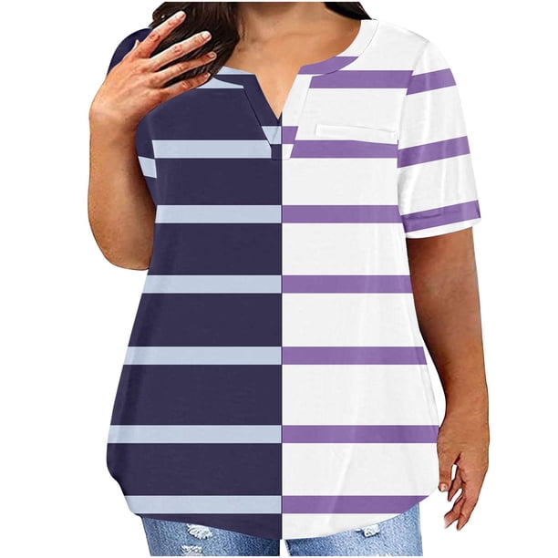 Plus Tamaño de las Mujeres Blusas, Cuello en V Casual Suelto Manga Corta Superior, Impresión Blusa Poliéster Spandex