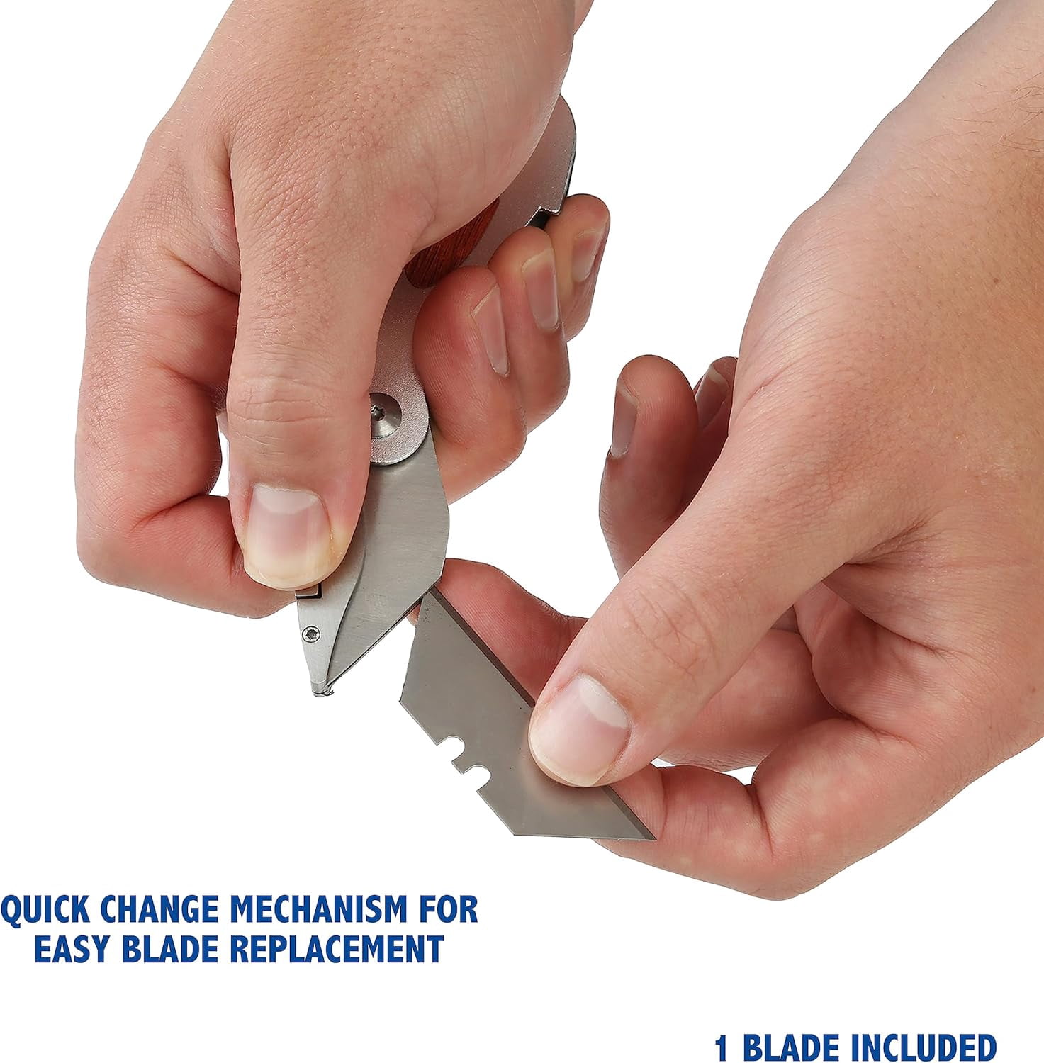 Folding Utility Knife, Accepts Standard Utility Knife Blades, Box Cutter Aluminum Handle, Attractive Wood Finish, For Home, Office, Trades, and Warehouse