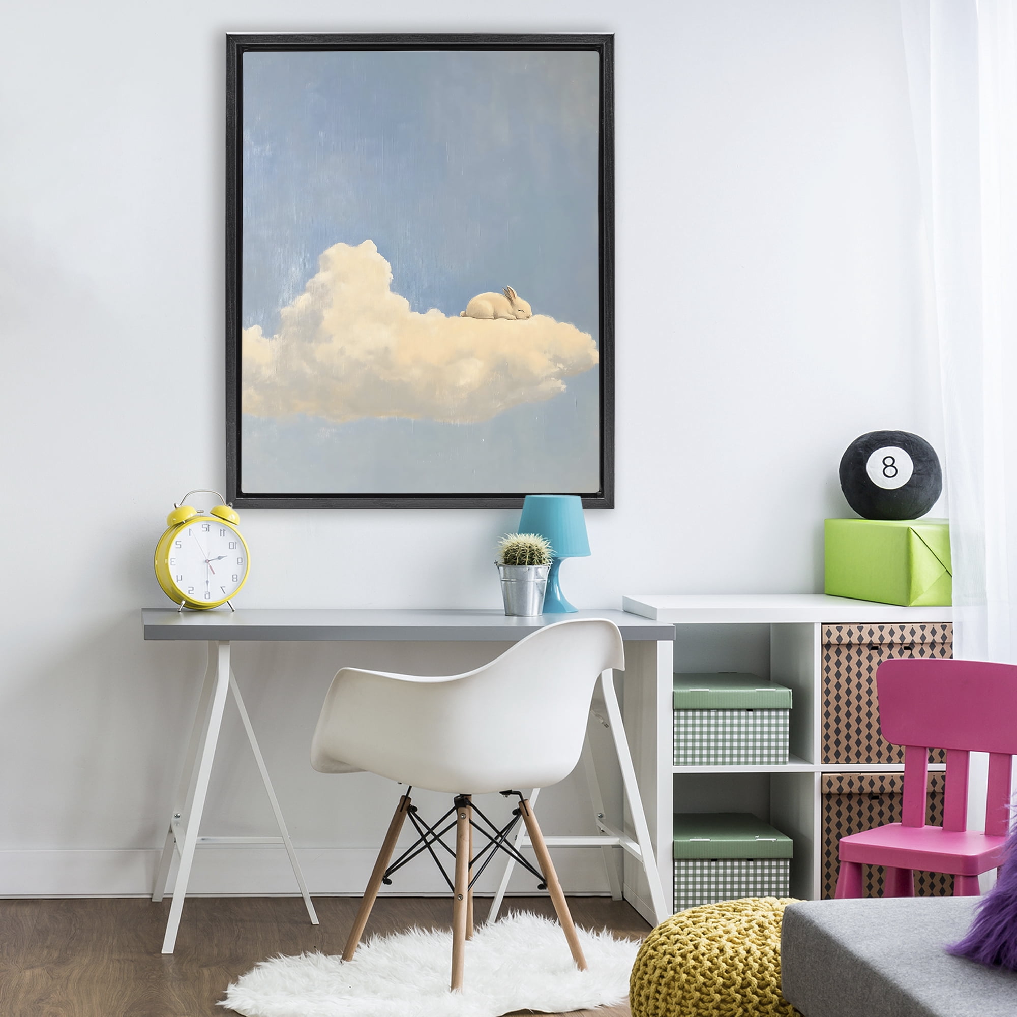 Stupell Industries Sleeping Bunny on Cloud Black Framed Floater Canvas Wall Art, design by The Prints Vibe