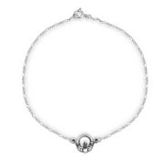 SILVER INSANITY Sterling Silver Irish Celtic Claddagh Charm 9.5" Figaro Chain Anklet