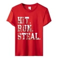 thumbnail image 4 of Tittly T Shirts for Women Graphic Tees Hit Run Steal Women's Letter Baseball Print Round Neck Short Sleeve T Shirt Top Tshirts Shirts Womens Tops Red L, 4 of 4