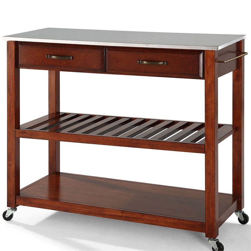 Crosley Furniture Stainless Steel Top Kitchen Cart with Optional Stool