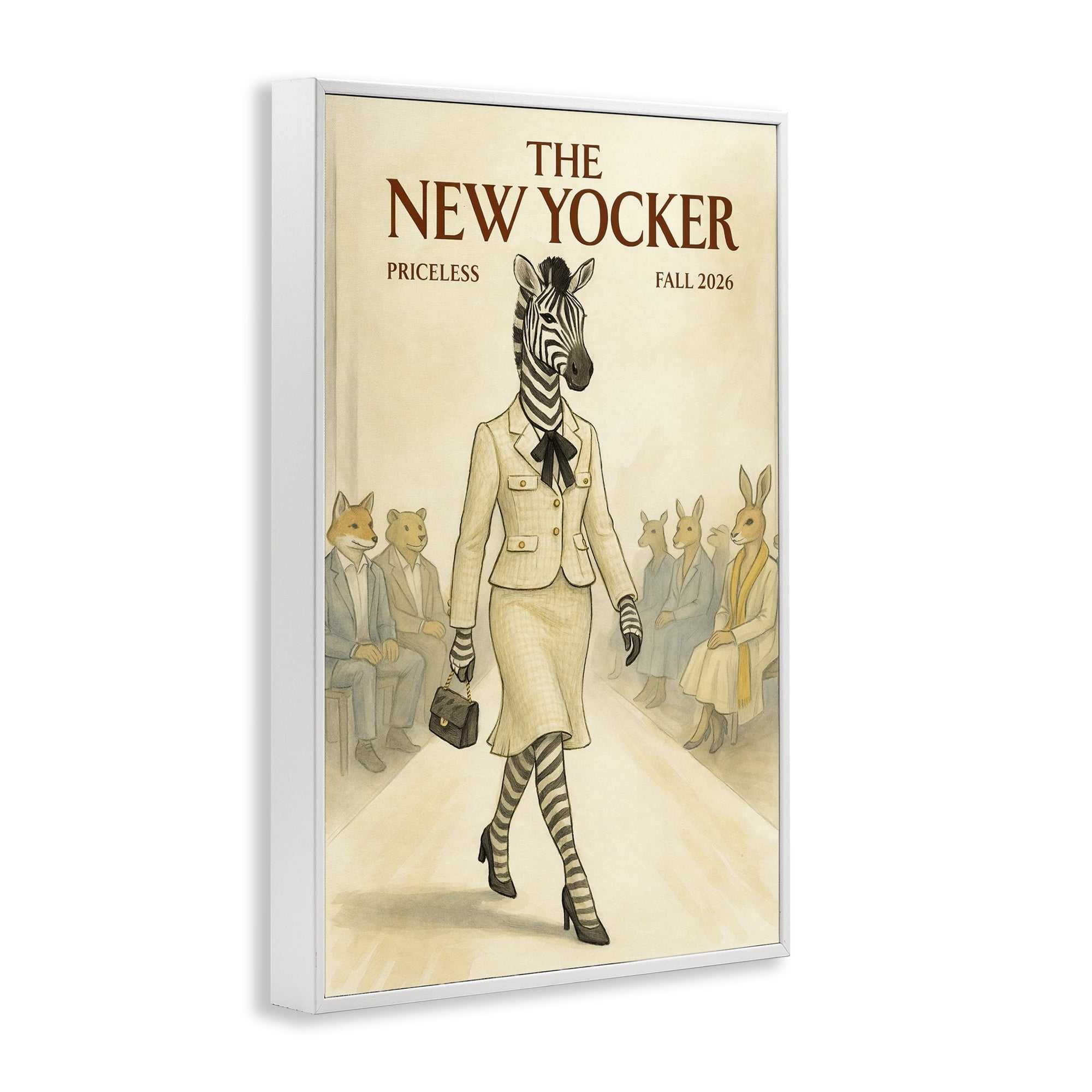 Stupell Industries New Yocker Zebra Model White Framed Giclee Art, design by Grotto Studios