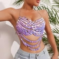 thumbnail image 6 of Halter Metallic Chain Tank Top for Women Sequins Deep V Neck Backless Cropped Top Nightclub Sparkly Rave Outfits Elegant Fashion Crop Tops Trendy Dressy Outfit for Party Evening Cocktail, 6 of 9