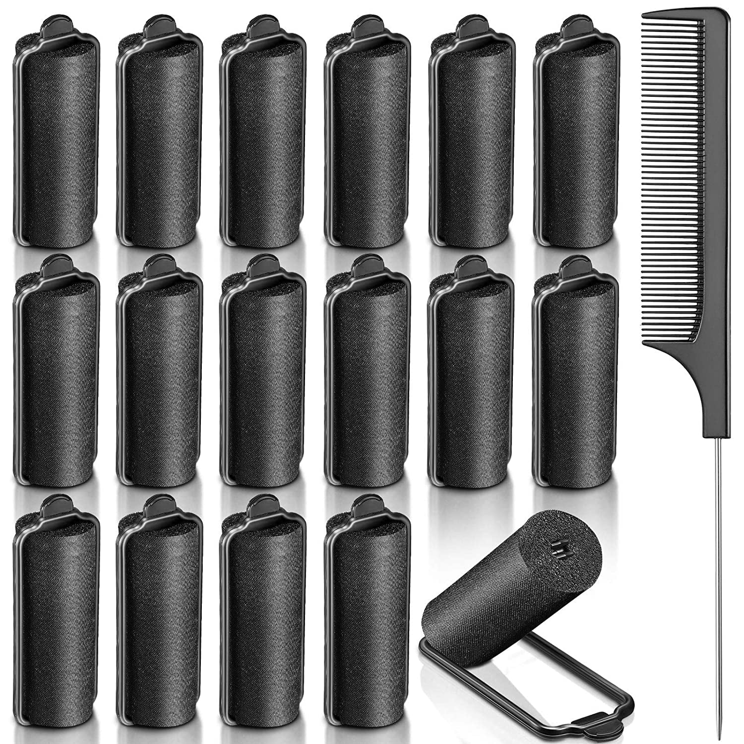 18 Pieces Satin Foam Rollers Hair Sponge Rollers Black Perm Rods 18 Pieces Satin Foam Rollers Hair Sponge Rollers Black Perm Rods
