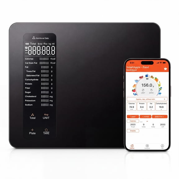 Smart Food Scale with Nutritional Calculator, Tracks Calories, Fat, Carbs & Protein, Works with App for Daily Reports, Built-in 31 Nutrition Facts for Food, Digital Kitchen Scale for Meal Prep