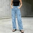 thumbnail image 2 of High Waisted Pockets Solid Color Summer Button Zipper Casual Denim Pants, 2 of 8
