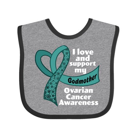 

Inktastic I Love and Support My Godmother Ovarian Cancer Teal Ribbon Gift Baby Boy or Baby Girl Bib
