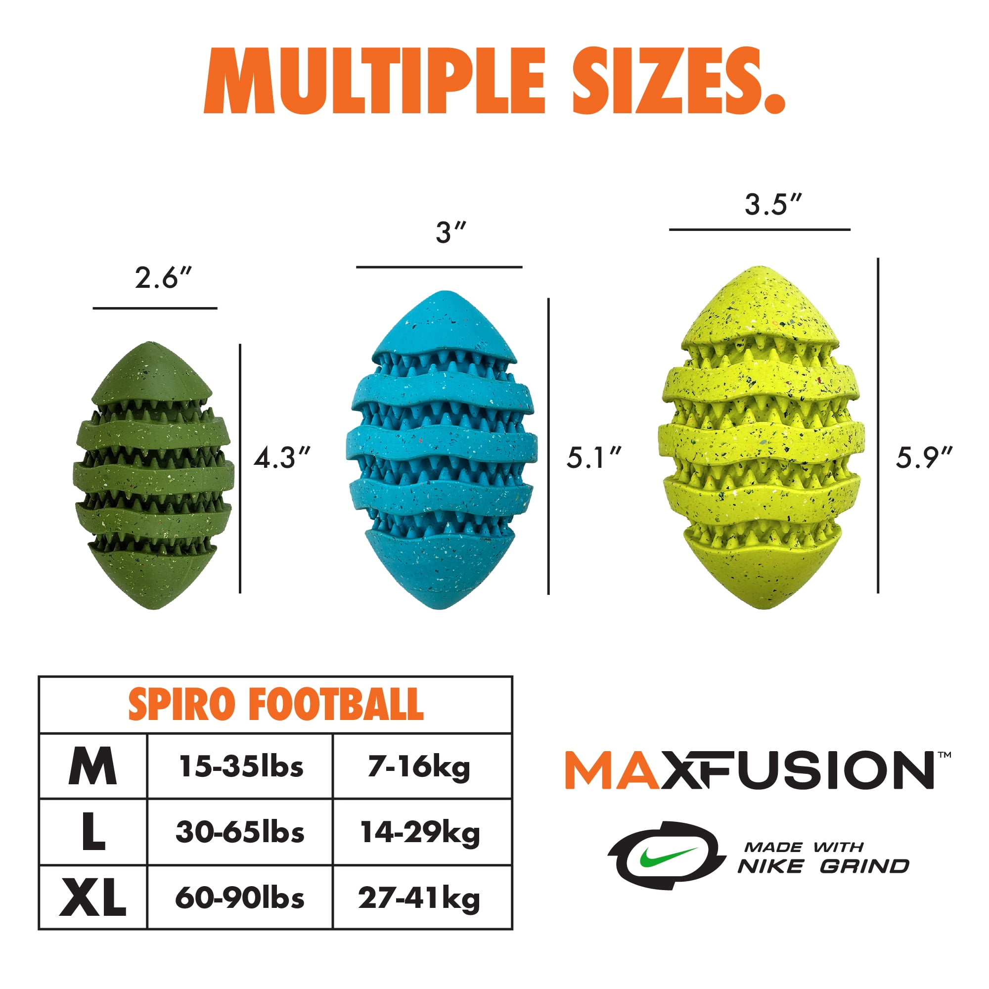 Max Fusion Made with Nike Grind Spiro Football Dog Toy