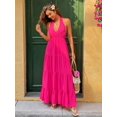 thumbnail image 3 of Womens Hot Pink Halter Maxi Dress With Open Back And Ruffle Hem, 3 of 6