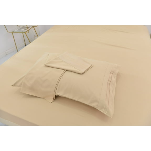 Queen Size Bamboo Derived Rayon Bed Sheet Set - Softer than Cotton Sheets Queen Size - Wrinkle Free - 16" Deep Pockets - 4 Piece - 1 Fitted Sheet, 1 Flat, 2 Pillowcases Queen Beige