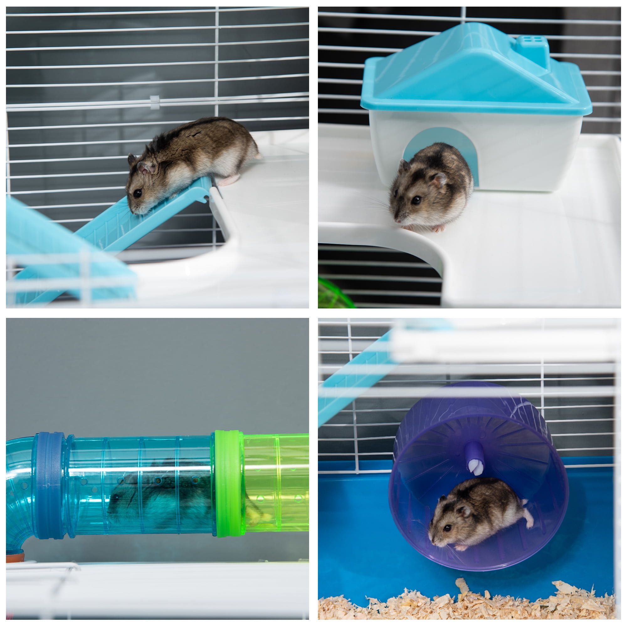 Extra Large 23" Hamster Cage with Tubes and Tunnels, Portable Carry Handles, Rat House and Habitats Big 5-Tier Design, Includes Exercise Wheel, Water Bottle, Food Dish, Blue