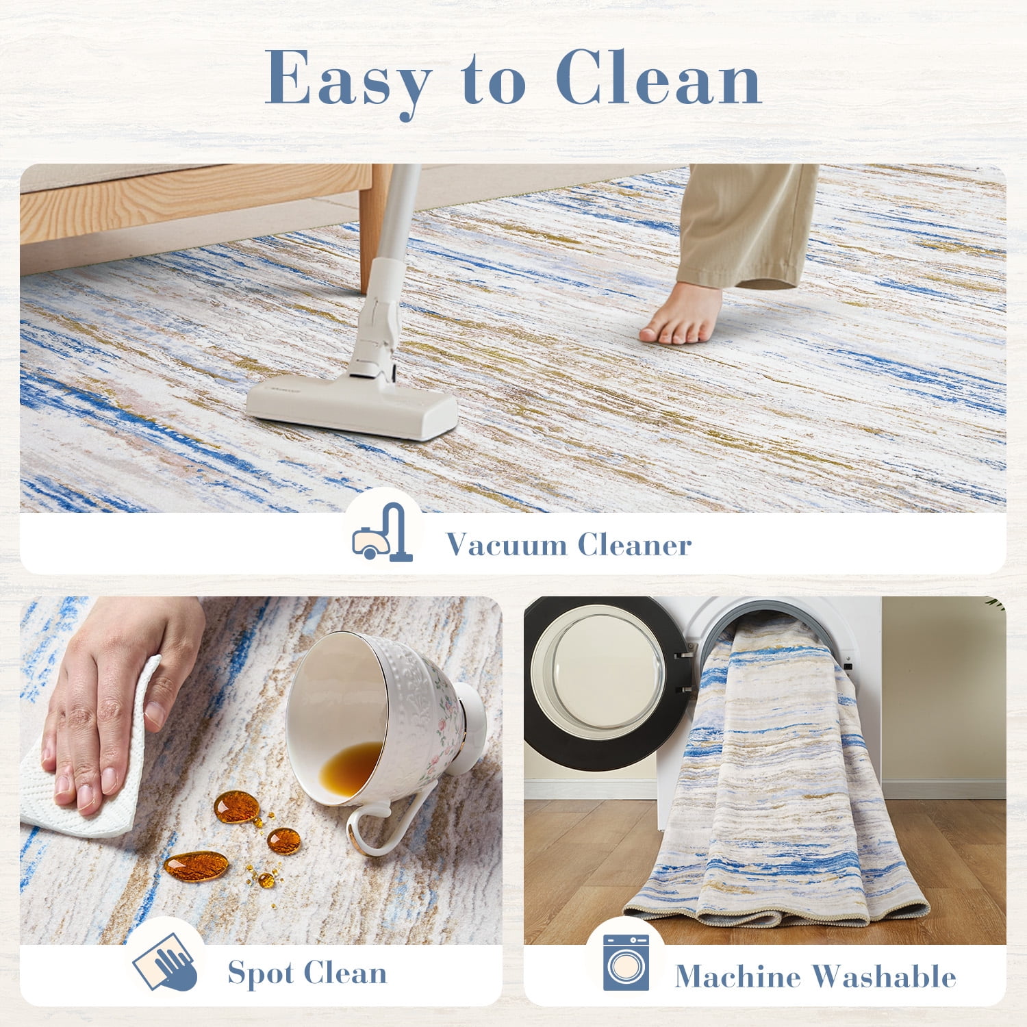 VUNATE 8'x10' Area Rugs for Living Room Abstract Washable Modern Carpet Non Slip Soft Indoor Throw Rug for Bedroom Dining Room Blue