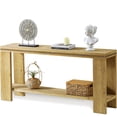 thumbnail image 7 of Natural Wood 63 Inch Farmhouse Console Table with Storage Shelf, Beaded Trim Sofa Table for Entryway Foyer Living Room, 7 of 7