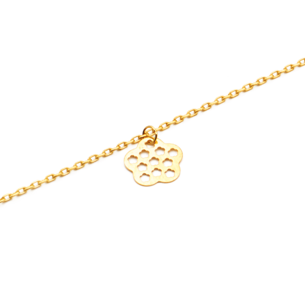 LOVEBLING 10K Yellow Gold .50mm Diamond Cut Rolo Chain w/Flower, Butterfly, Heart pendants Anklet Adjustable 9"-10" (#13)
