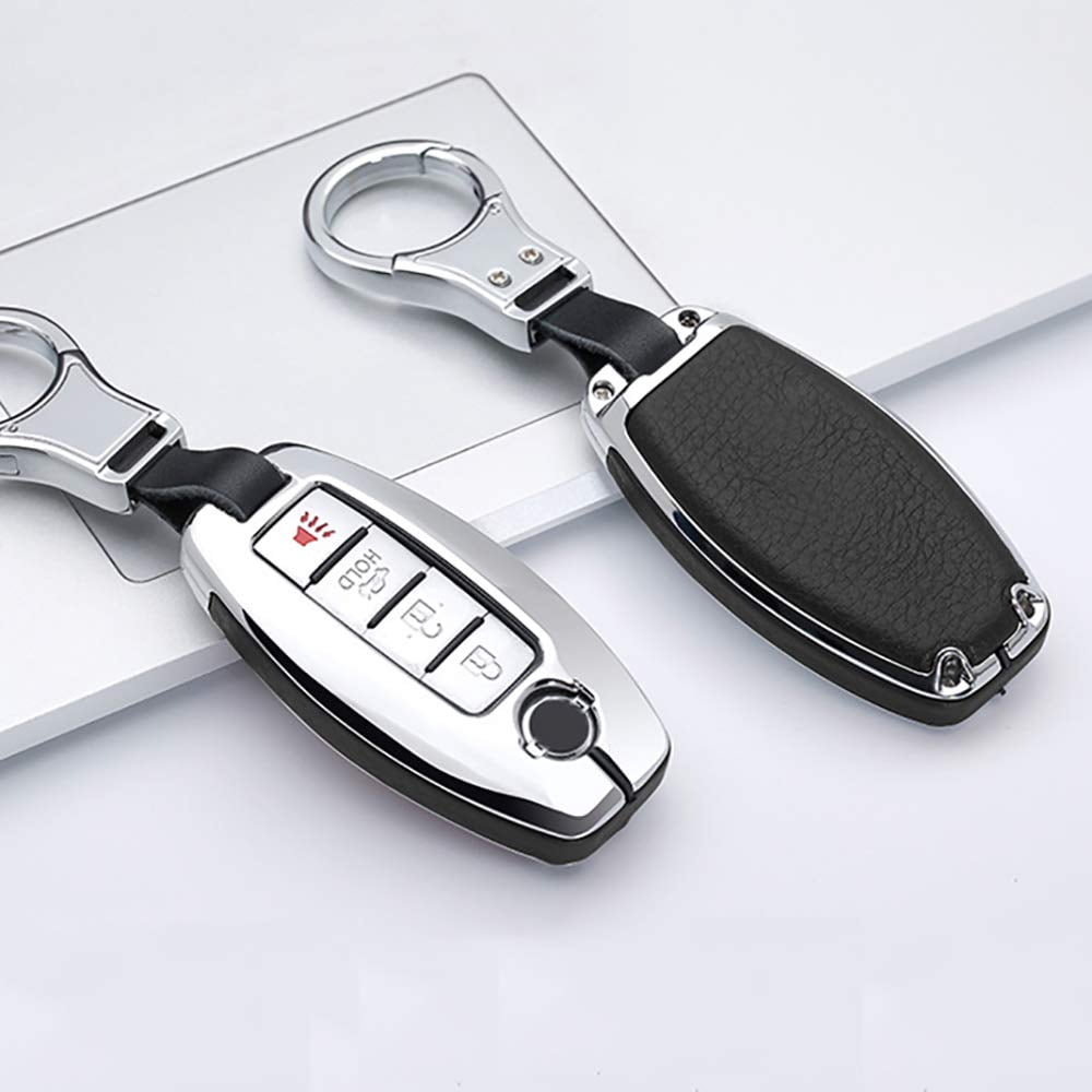 Key Fob Case Fit for Nissan Rogue Armada Murano Remote Cover Leather Key Shell Metal Protection Fit for Infiniti JX35 Q50 Q60 QX56