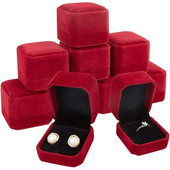 10 Packs Velvet Ring Box Earring Box DarkRed Velvet Jewelry Pendant Box for Proposal Engagement Wedding Ceremony and Gift Favor