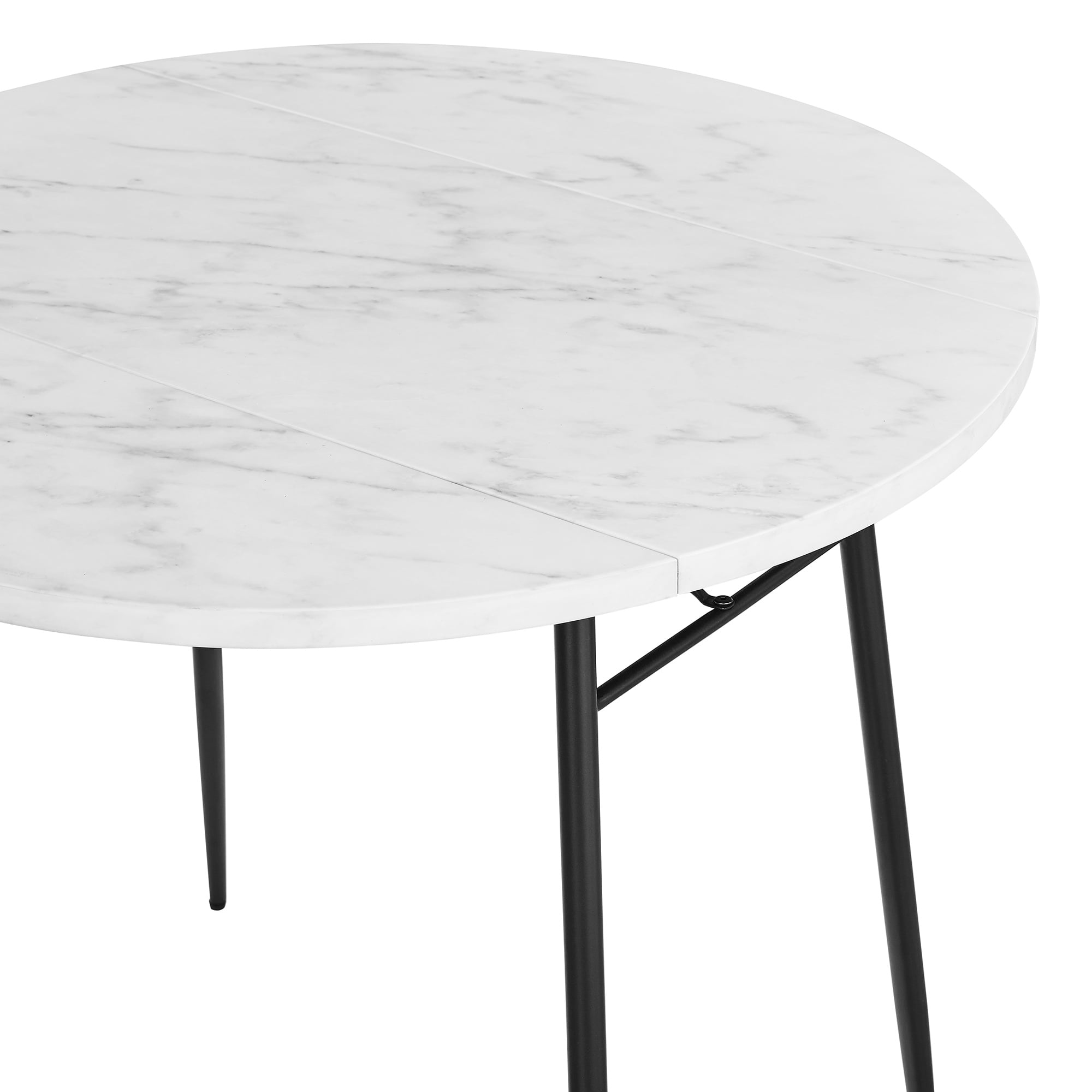 Ember Interiors Modern Round Drop Leaf Faux White Marble Dining Table