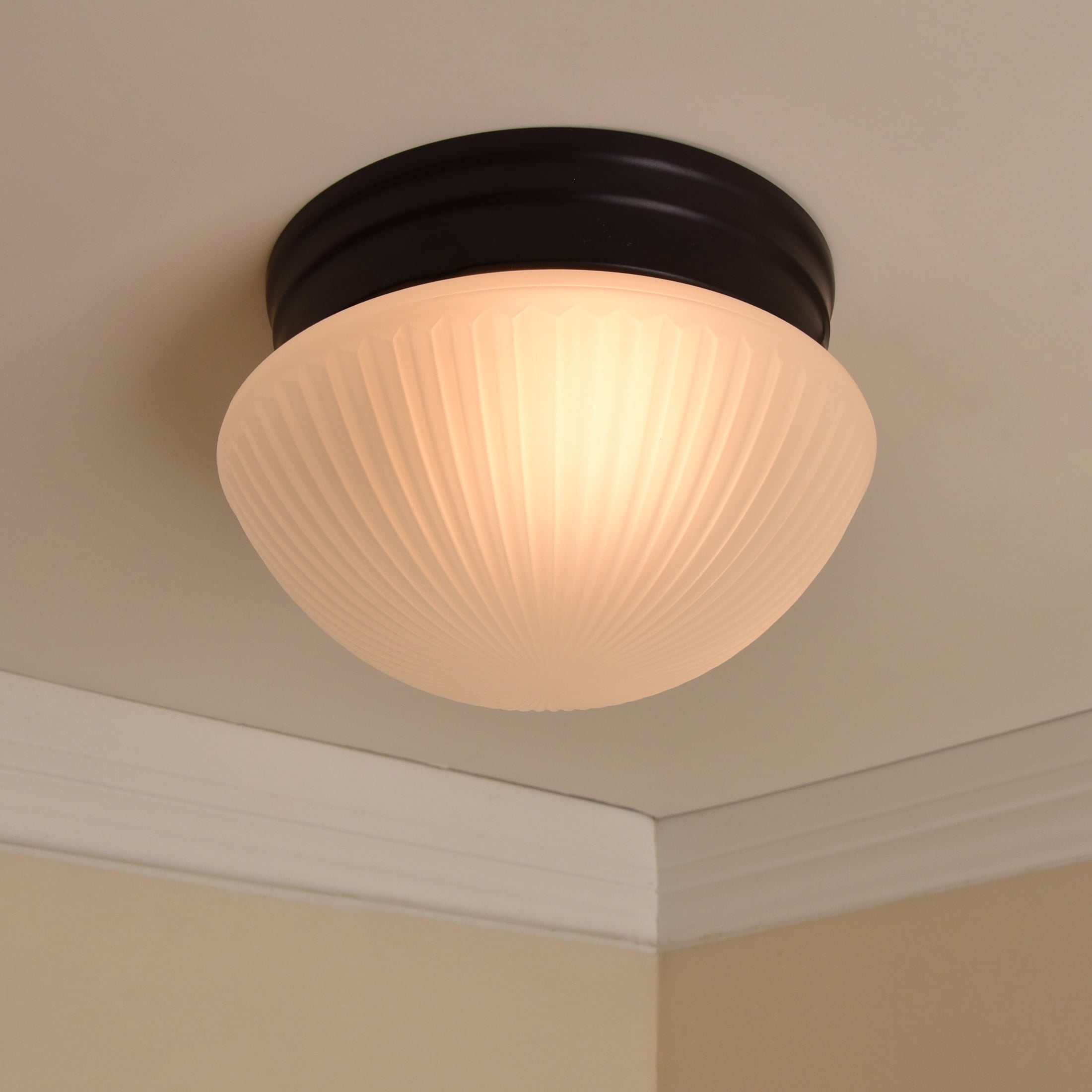 (2 pack) Mainstays 7.5" Classic Flush Mount Ceiling Light, Bronze Finish Frosted Glass Shade, Bulb Not Included