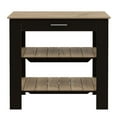 thumbnail image 3 of Knubmt Wood Kitchen Island with 2 Open Storage Shelves and Towel Hanger, 1 Drawer Kitchen Island Table for Dining Room, Kitchen, Black + Light Brown, 3 of 7