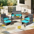 thumbnail image 4 of Costway 6PCS Patio Furniture Set Outdoor Sectional Conversation PE Rattan Sofa Set Turquoise, 4 of 10