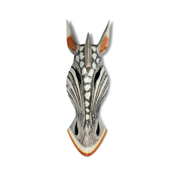 Wooden Tribal African Giraffe Mask Hand Carved Wall Plaque Hanging Home Decor Accent Sculpture Decoration Handmade Handcrafted Pearl Motif Size: 12" tall x 5" wide x 1.5" deep