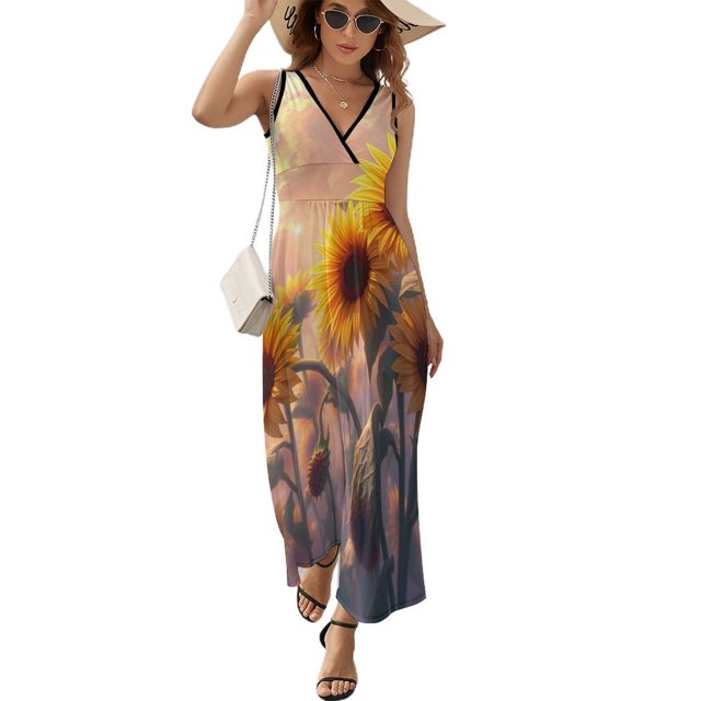 Vestido Largo Sin Mangas Para Mujer, Sunflower Traje Informal Para Cumpleaños, Verano