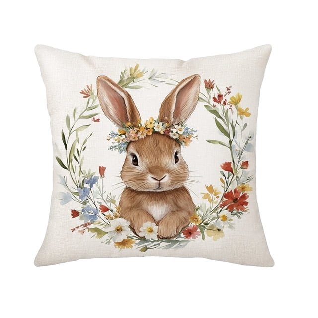 Easter Pillow Covers 18x18 Inches Polyester Linen Throw Pillow Case For Sofa Couch Living Room Bedroom Home Decor