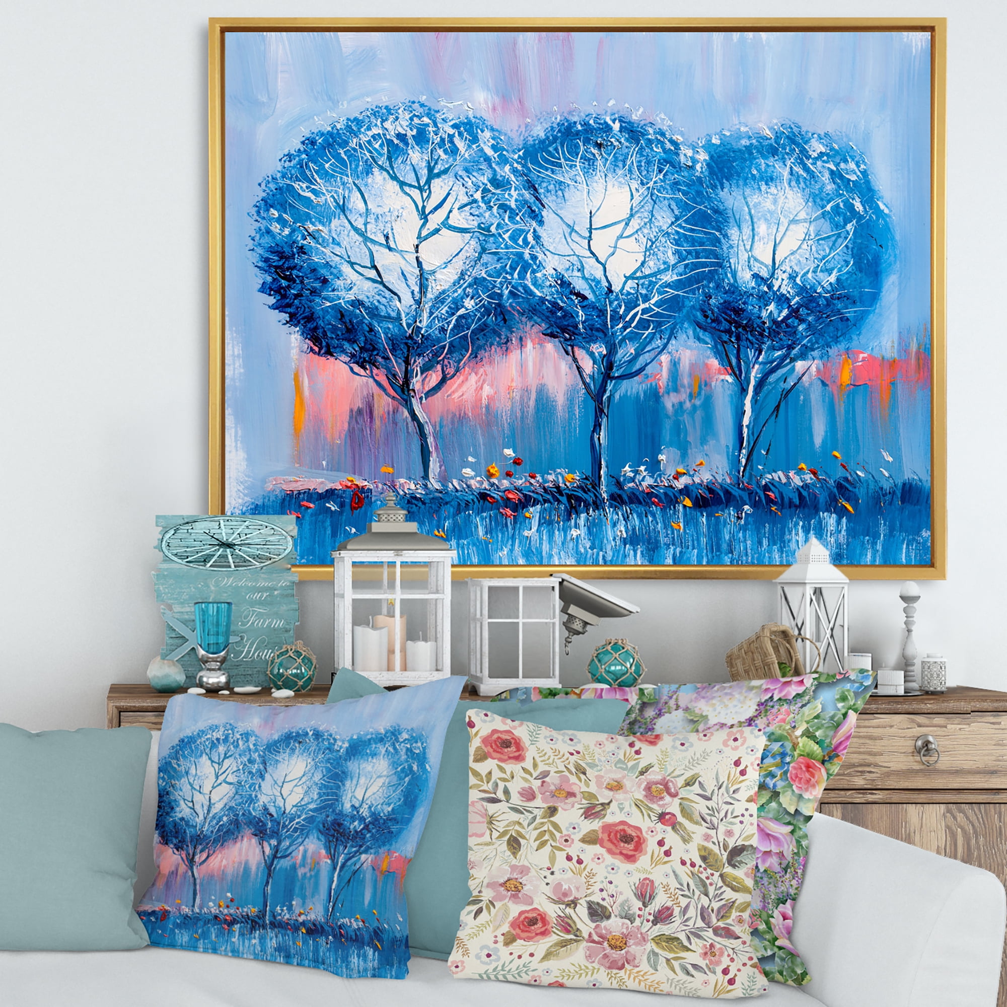 Designart 'Colourful Landscape Trees Impressionist III' Modern Framed Canvas Wall Art Print