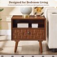 thumbnail image 4 of iooHug Farmhouse Wood Nightstand 1 Drawer Open Storage Side Table with Solid Wood Legs for Bedroom Living Room Adults Small Spaces(Walnut), 4 of 7