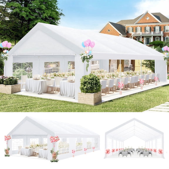 HOTEEL 20x30 Party Tent Heavy Duty, Large Outdoor Wedding Tents for Parties with 8 Sidewalls & Built-in Sandbags, Commercial Wedding Large Tent, UV 50 , Waterproof, White