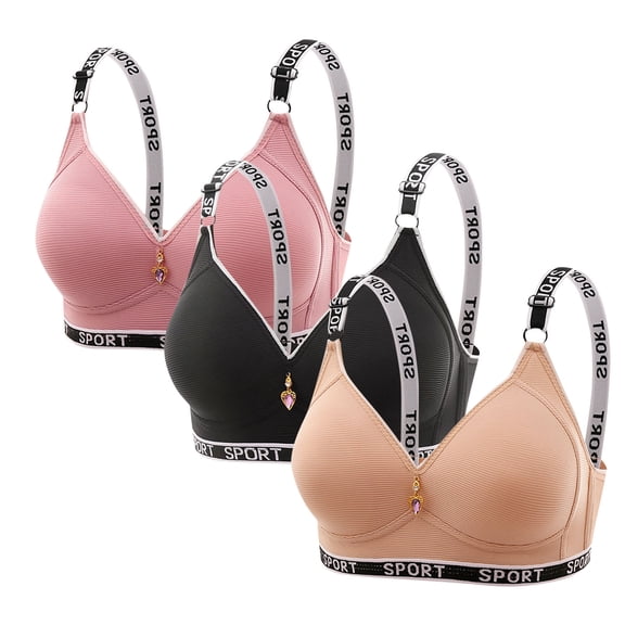 Byworldtasic Womens Plus Size Bras 3PC Womens Sport Bras No Underwire Adjustable Spaghetti Thin Strap Bralette Comfort Breathable Workout Yoga Underwear