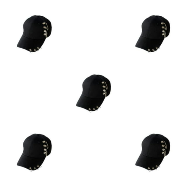 Thinsony Hip Hop Baseball Cap With Ring Decor For Stylish Look Cotton Ring Baseball Hat Fits All Head Shape Comfortable Chain Black 5Set