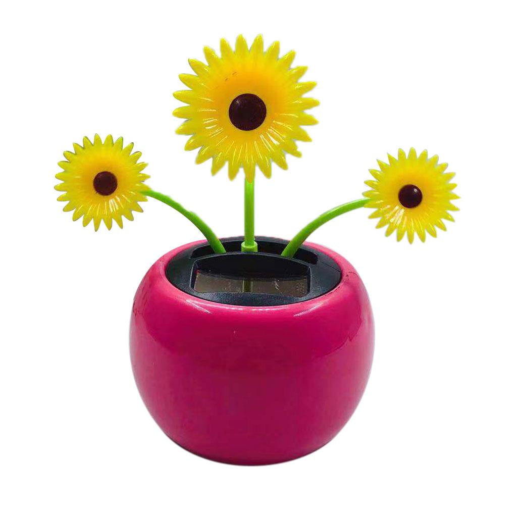 Lovely Solar Powered Mini Gifts Swing Dancing Flowerpot Toy Figure for Car Interior Dashboard Decoration Creative Gifts Sunflower-1 