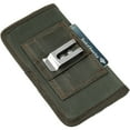 thumbnail image 6 of For Moto Edge (2022) / Moto Edge+ Plus (2022) Horizontal Phone Cover Fabric Holster Carrying Pouch with Belt Clip and 2 Card Slots fit XXL Device with Otterbox Case - Midnight Green, 6 of 9