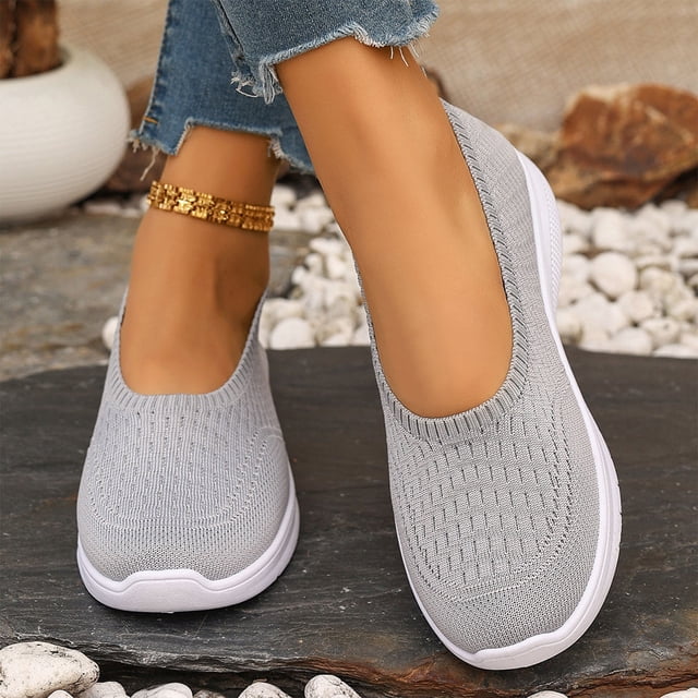 Chaussures Décontractées à Semelle Souple pour Femmes, Mocassins Respirants à Enfiler avec Semelle Intérieure Rembourrée, Confortables pour Intérieur, Conduite et Usage Léger Gris 39