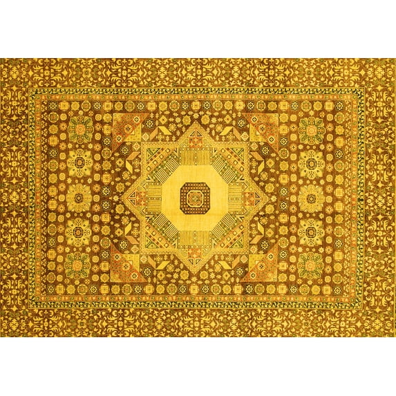 Ahgly Company Indoor Rectangle Abstract Yellow Modern Area Rugs, 7' x 9'