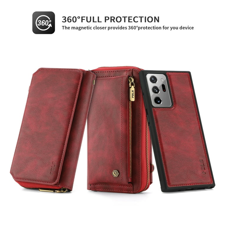 For Samsung Galaxy Note 20 Ultra Wallet Case, Plain Leather Zipper