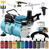 Master 3 Airbrush Dual Fan Air Compressor Pro Cake Decorating Kit, 12 Color Chefmaster Food Coloring Set, Gravity Siphon